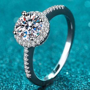 Certified 2ct. t.w. Moissanite Diamond Halo Ring NEW